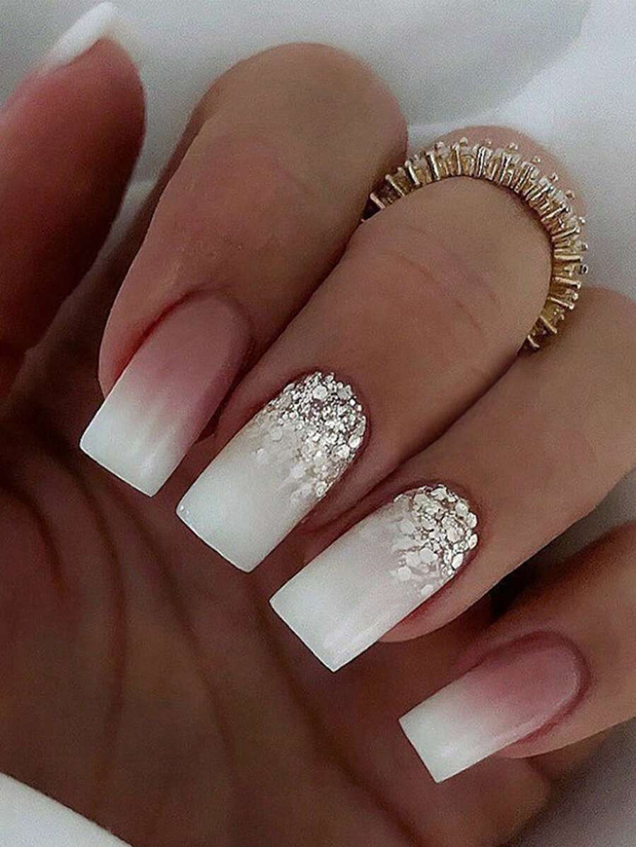 24 piezas corto cuadrado de ombré Uña postiza & 1 pieza lima de uñas & 1 hoja cinta - Multicolor - Ver 1