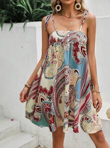 SHEIN VCAY Paisley Print Tie Shoulder Cami Dress - Multicolor - View 3