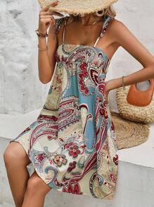 SHEIN VCAY Paisley Print Tie Shoulder Cami Dress - Multicolor - View 4