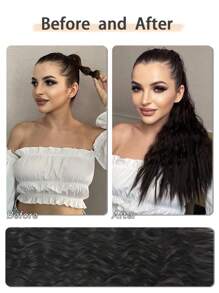 Long Curly Ponytail Synthetic Hair Extension - Black - View 4