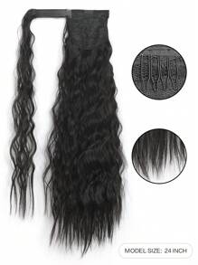 Long Curly Ponytail Synthetic Hair Extension - Black - View 6