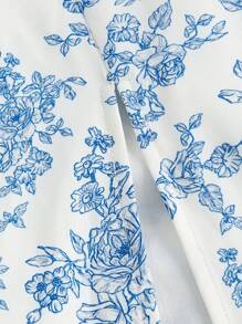 SHEIN MOD Floral Print Split Thigh Cami Dress - Blue and White - View 3