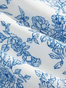 SHEIN MOD Floral Print Split Thigh Cami Dress - Blue and White - View 4