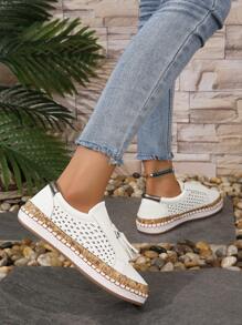 運動板鞋適用於女士流蘇裝飾一腳蹬運動鞋 - 白色 - 查看 2