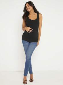 SHEIN Maternity Lift Up Nursing Tank Top - Black - View 2