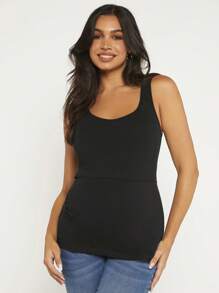 SHEIN Maternity Lift Up Nursing Tank Top - Black - View 4