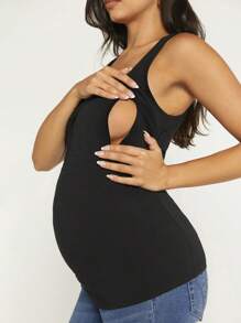 SHEIN Maternity Lift Up Nursing Tank Top - Black - View 6