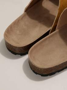 度假包趾涼鞋仿麂皮搭扣裝飾平底涼鞋 - 黃色 - 查看 6