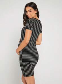 SHEIN Maternity Striped Print Bodycon Dress - Black - View 2