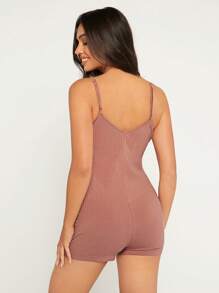 SHEIN Maternidad Mono de tirantes tejido de canalé - Marrón - Ver 2