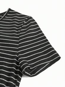 SHEIN Maternity Striped Print Bodycon Dress - Black - View 5