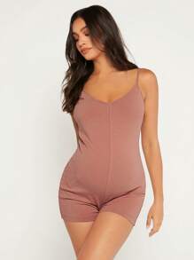 SHEIN Maternidad Mono de tirantes tejido de canalé - Marrón - Ver 4