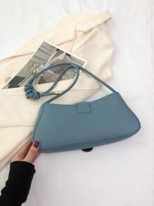 針腳細節搭扣裝飾流浪包中等藍色 - 藍色 - 查看 2