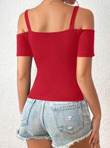 SHEIN Privé Camiseta unicolor de hombros descubiertos vinculado con aro