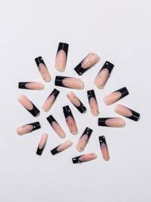 24 chiếc móng tay giả đính đá hình quan tài dài & 1 tờ băng dính & 1 chiếc giũa móng tay, dụng cụ làm móng, dụng cụ bấm móng tay - Nhiều màu - Xem 6