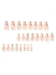 24pcs Long Coffin Rhinestone Decor Fake Nail - Multicolor - View 2