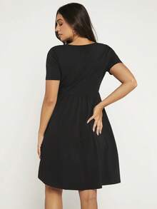 SHEIN Maternity Solid Surplice Neck Dress - Black - View 2