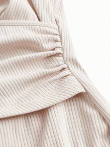 SHEIN Maternity Solid Wrap Cross Bodycon Dress - Beige - View 9