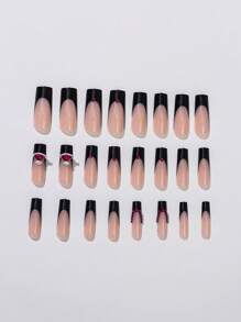 24pcs Long Coffin Rhinestone Planet Decor Fake Nail & 1sheet Tape & 1pc Nail File - Multicolor - View 3