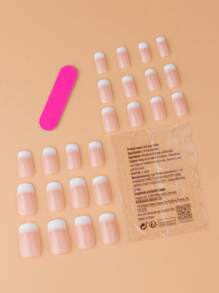 24pcs Long Square Ombre Fake Nail & 1sheet Tape & 1pc Nail File