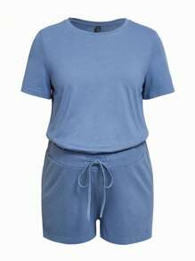 SHEIN Maternity  Solid Tee & Shorts Set - Dusty Blue - View 8