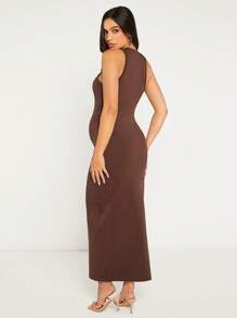 SHEIN Maternity Solid Tank Dress - Chocolate Brown - View 3