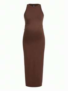 SHEIN Maternity Solid Tank Dress - Chocolate Brown - View 1
