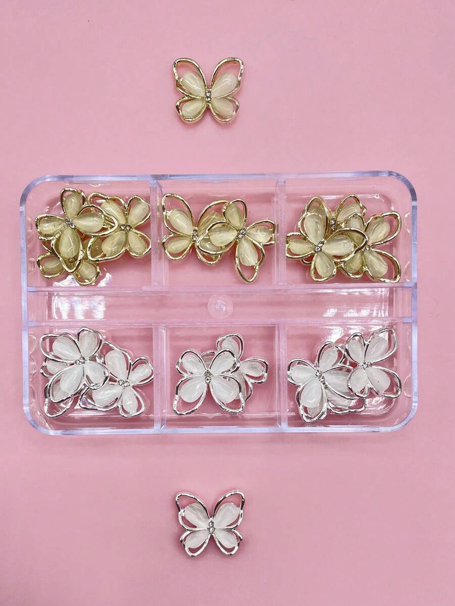 1盒蝴蝶形狀美甲飾品 - 彩色 - 查看 1