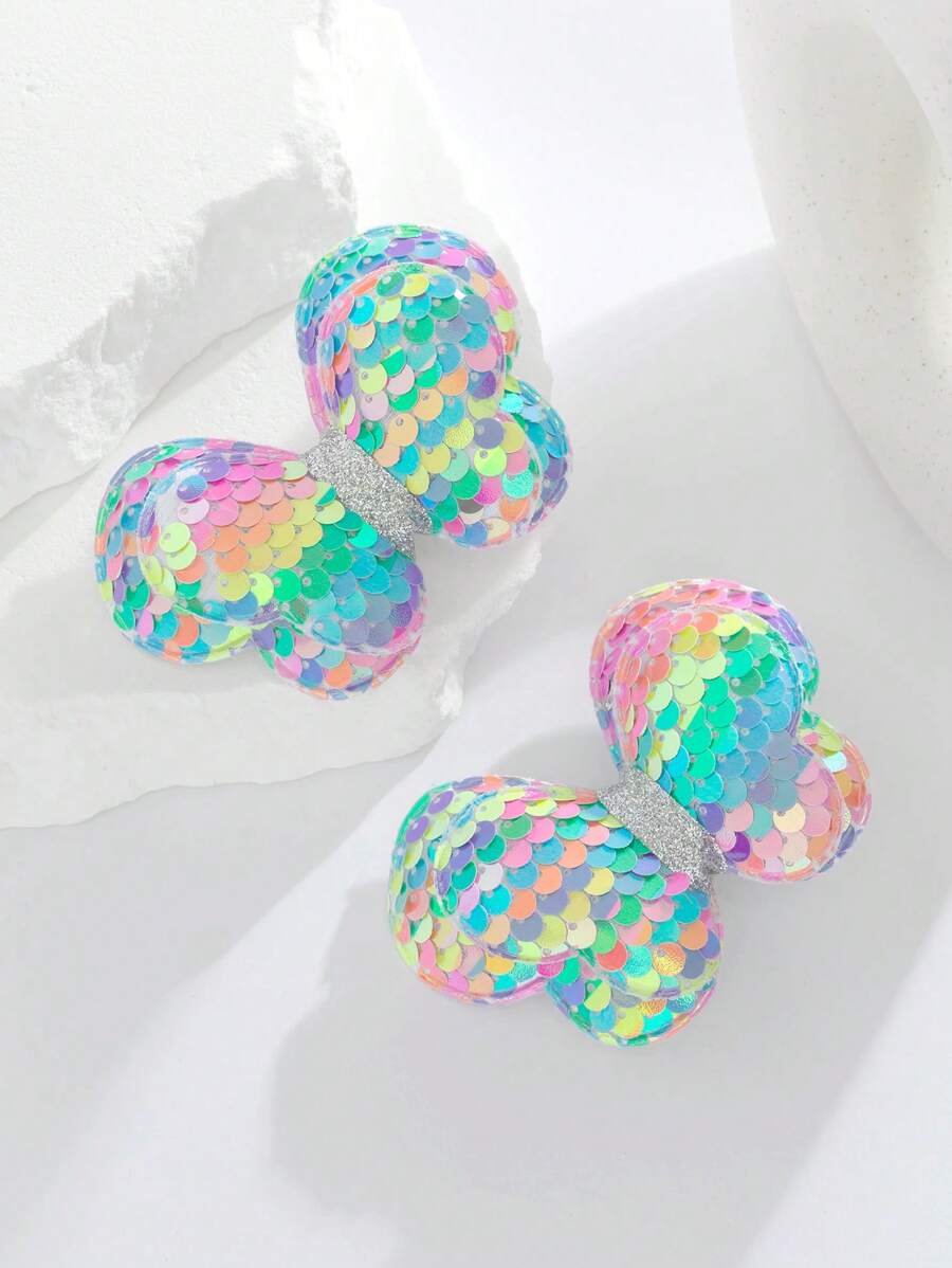 2入組女孩亮片和蝴蝶裝飾金屬亮絲髮夾適用於日常使用 - 彩色 - 查看 1