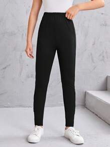 SHEIN Teen Girls Mesh Insert Leggings - Black - View 4