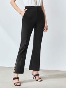 MOTF PREMIUM FLARED BUTTON DETAIL DRESS TROUSERS - Black - View 2