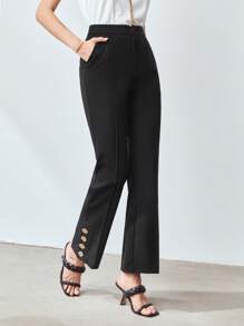 MOTF PREMIUM FLARED BUTTON DETAIL DRESS TROUSERS - Black - View 8