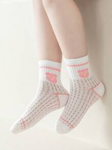 5雙女孩條紋圖案透氣時尚中筒襪適用於日常生活 - 彩色 - 查看 4