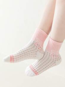 5雙女孩條紋圖案透氣時尚中筒襪適用於日常生活 - 彩色 - 查看 6