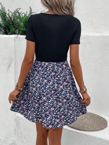 SHEIN LUNE 碎花大圓領洋裝 - 藏蓝色 - 查看 2