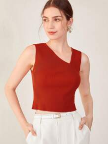 MOTF PREMIUM RIBBED VISCOSE-BLEND CROP KNIT TOP - Rust Brown - View 7