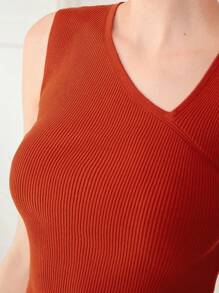 MOTF PREMIUM RIBBED VISCOSE-BLEND CROP KNIT TOP - Rust Brown - View 3