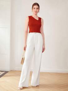 MOTF PREMIUM RIBBED VISCOSE-BLEND CROP KNIT TOP - Rust Brown - View 2