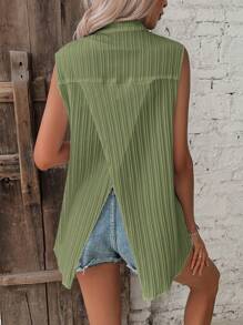 SHEIN Frenchy 素色後背開衩無袖襯衫 - 青檸色 - 查看 5