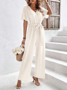 SHEIN Frenchy Áo liền quần nữ Thắt nút Trọn gói màu trơn Giải trí - Màu be - Xem 1