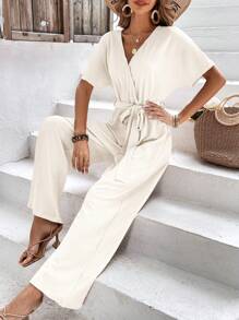 SHEIN Frenchy Áo liền quần nữ Thắt nút Trọn gói màu trơn Giải trí - Màu be - Xem 3