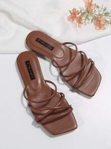 Elegant Slide Sandals For Women, Brown Multi Strap Flat Sandals,Spring Summer Outfits - Brown - View 4