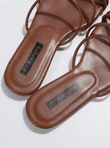 Elegant Slide Sandals For Women, Brown Multi Strap Flat Sandals,Spring Summer Outfits - Brown - View 8