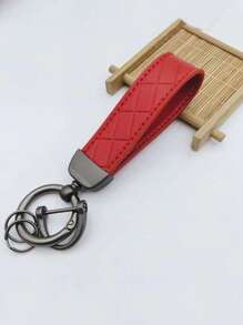 1入代表品牌的壓花皮革鑰匙扣,適用於商務男女,帶手環的鑰匙扣 - 紅色 - 查看 1