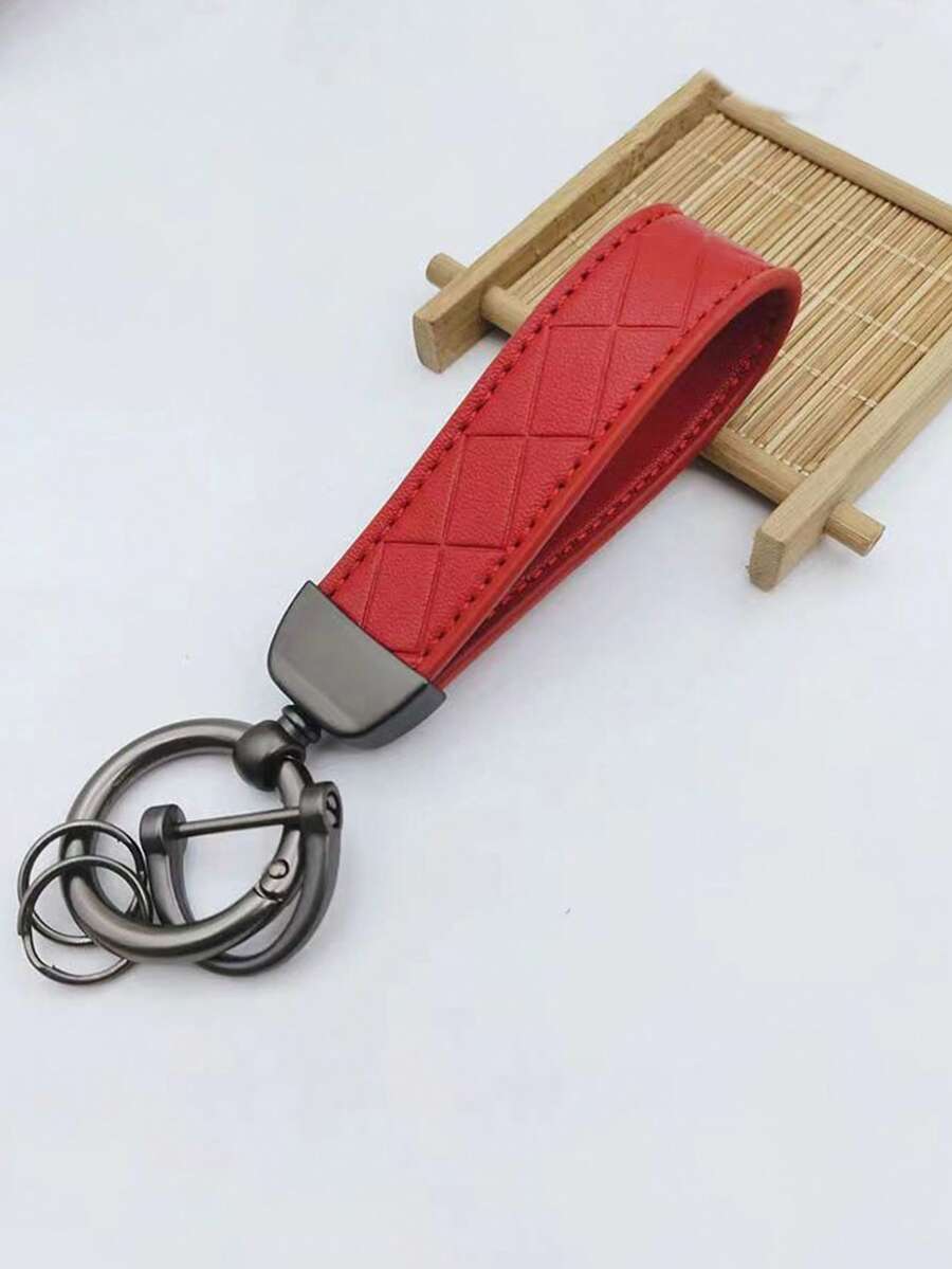 1入代表品牌的壓花皮革鑰匙扣,適用於商務男女,帶手環的鑰匙扣 - 紅色 - 查看 1