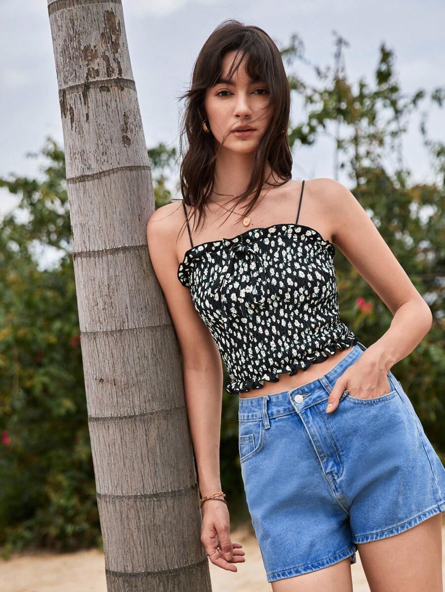SHEIN Frenchy 碎花吊帶上衣 - 黑與白 - 查看 1