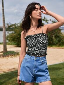 SHEIN Frenchy 碎花吊帶上衣 - 黑與白 - 查看 4