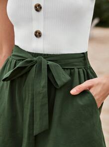 SHEIN Frenchy Damska odzież dwuczęściowa Pas Kieszeń Prążkowana Dzianina Guziki z przodu Zmarszczone szycie Kolorowe bloki Casual