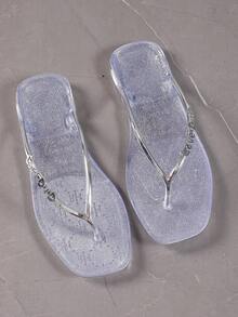Women Metallic Flip Flops, Fashion Silver Flip Flops - Silver - View 7