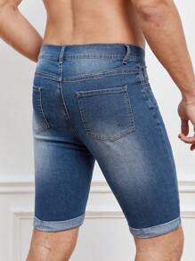 GENTILAND 男士棉斜口袋反摺褲腳牛仔短褲